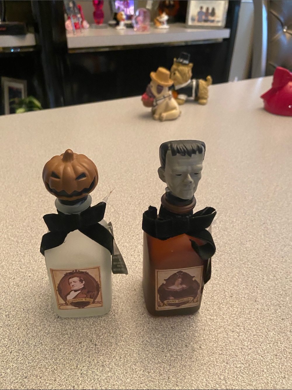 Halloween Themed Decorative Bottles - Pumpkin & Frankenstein (Set of 2)